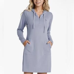 NEW 2XL -BALEAF Long Sleeve Zip UPF 50+ Hooded Shirt Dress Pockets - Purple Blue